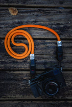 Load image into Gallery viewer, Fire Orange Black Leather Silver Skull Strap