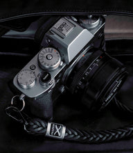 Load image into Gallery viewer, Black Flat Braided Leather Logo Straps - Hyperion Handmade Camera Straps