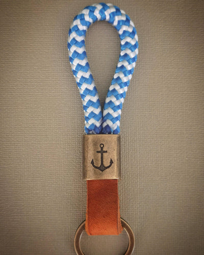 Aegean Blue Leather Anchor Keychain - Hyperion Handmade Camera Straps