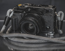 Load image into Gallery viewer, Checkered Black/Silver Acrylic Camera Strap - Hyperion Handmade Camera Straps