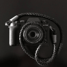 Load image into Gallery viewer, Real Leather Black Braided Camera Strap Round 8mm - Hyperion Handmade Camera Straps