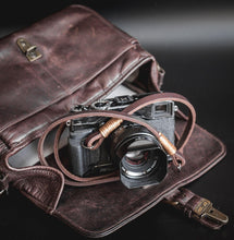 Load image into Gallery viewer, Real Pull-Up Waxed Leather Camera Strap- Dark Brown 10mm - Hyperion Handmade Camera Straps