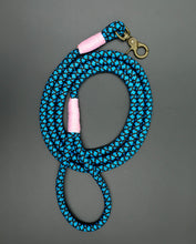 Load image into Gallery viewer, Tiled Petrol/Black Dog Leash - Hyperion Handmade Camera Straps
