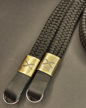 Load image into Gallery viewer, X Black Flat Rope -Black Leather Camera Strap - Bronze X - Hyperion Handmade Camera Straps