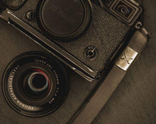 Load image into Gallery viewer, X Leather Camera Strap Grey 15mm - Silver X - Hyperion Handmade Camera Straps