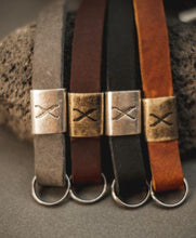 Load image into Gallery viewer, X Leather Camera Strap Grey 15mm - Silver X - Hyperion Handmade Camera Straps