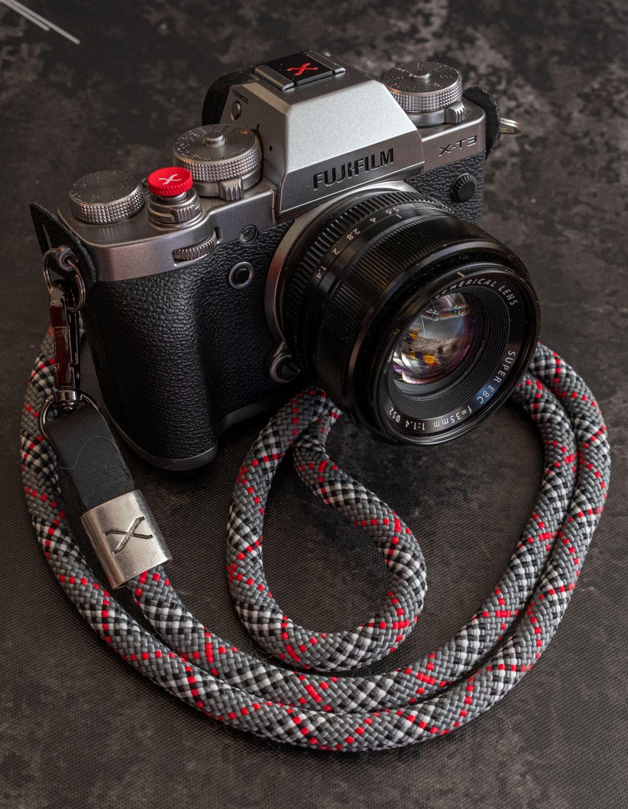 X Tartan Grey Black Leather Camera Strap Silver X Hyperion