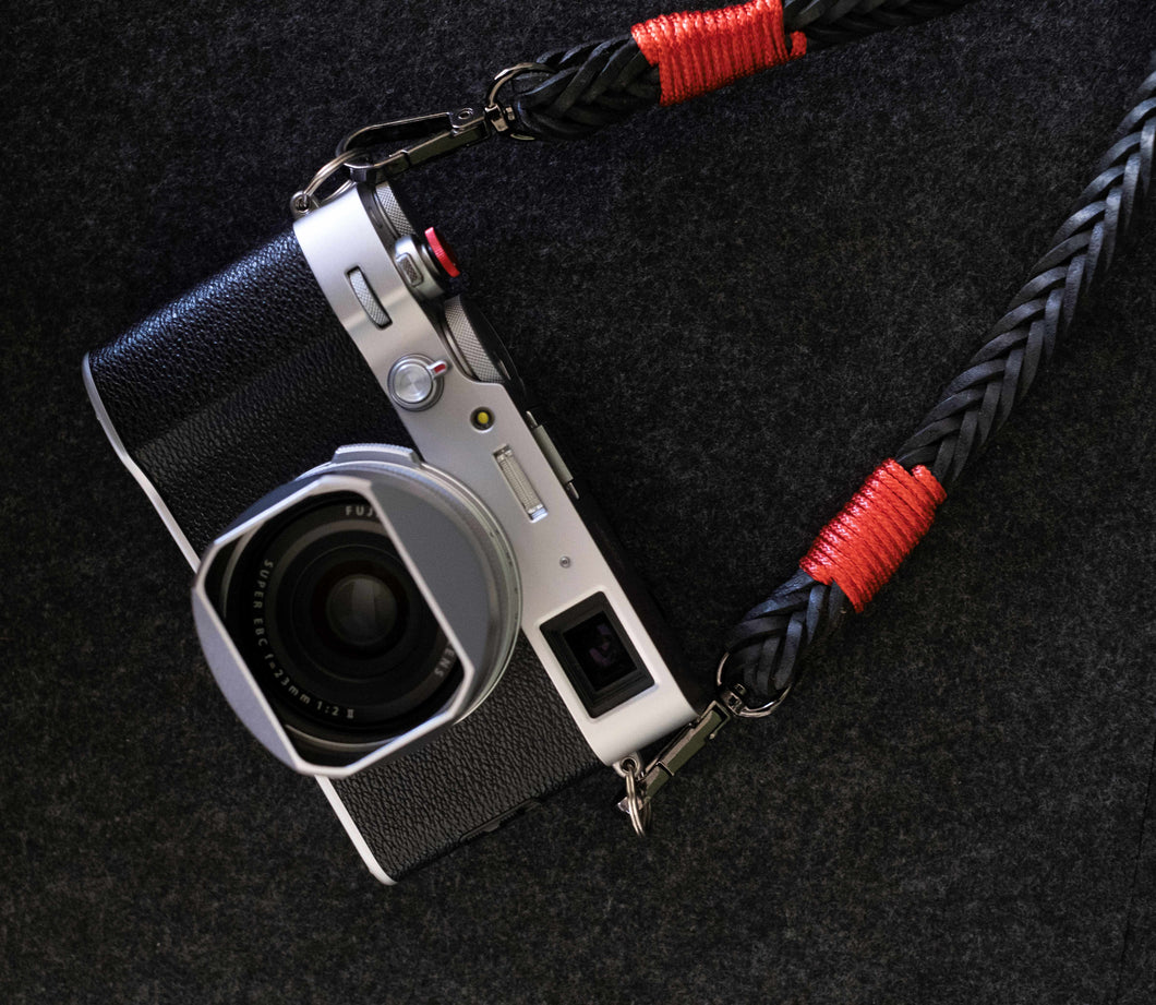 Black Braided Flat Leather Camera Strap
