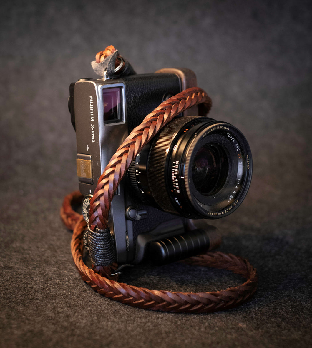 Brown Braided Flat Leather Camera Strap