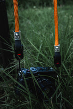 Load image into Gallery viewer, Fire Orange Black Leather Silver Skull Strap
