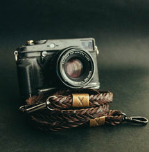 Load image into Gallery viewer, Bronze X- Dark Brown Flat Braided Leather Camera Strap

