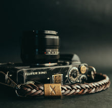 Load image into Gallery viewer, Bronze X- Dark Brown Flat Braided Leather Camera Strap
