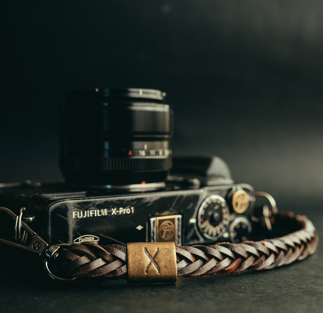 Bronze X- Dark Brown Flat Braided Leather Camera Strap