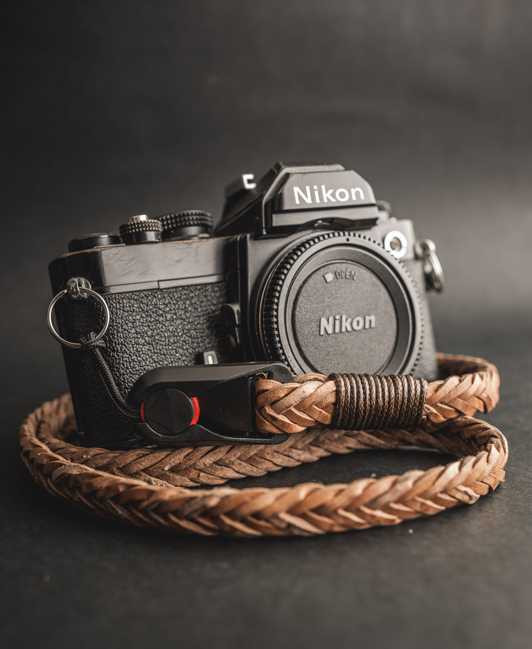 Cognac Braided Flat Leather Camera Strap