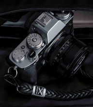 Load image into Gallery viewer, Black Flat Braided Leather Logo Straps - Hyperion Handmade Camera Straps
