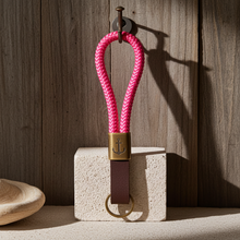 Load image into Gallery viewer, Dark Pink Brown Leather Anchor Keychain
