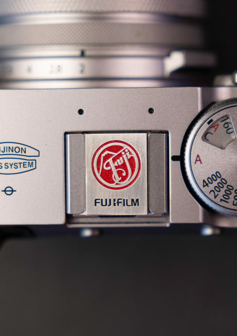 Silver Red Fuji Hot Shoe Cover - Hyperion Handmade Camera Straps