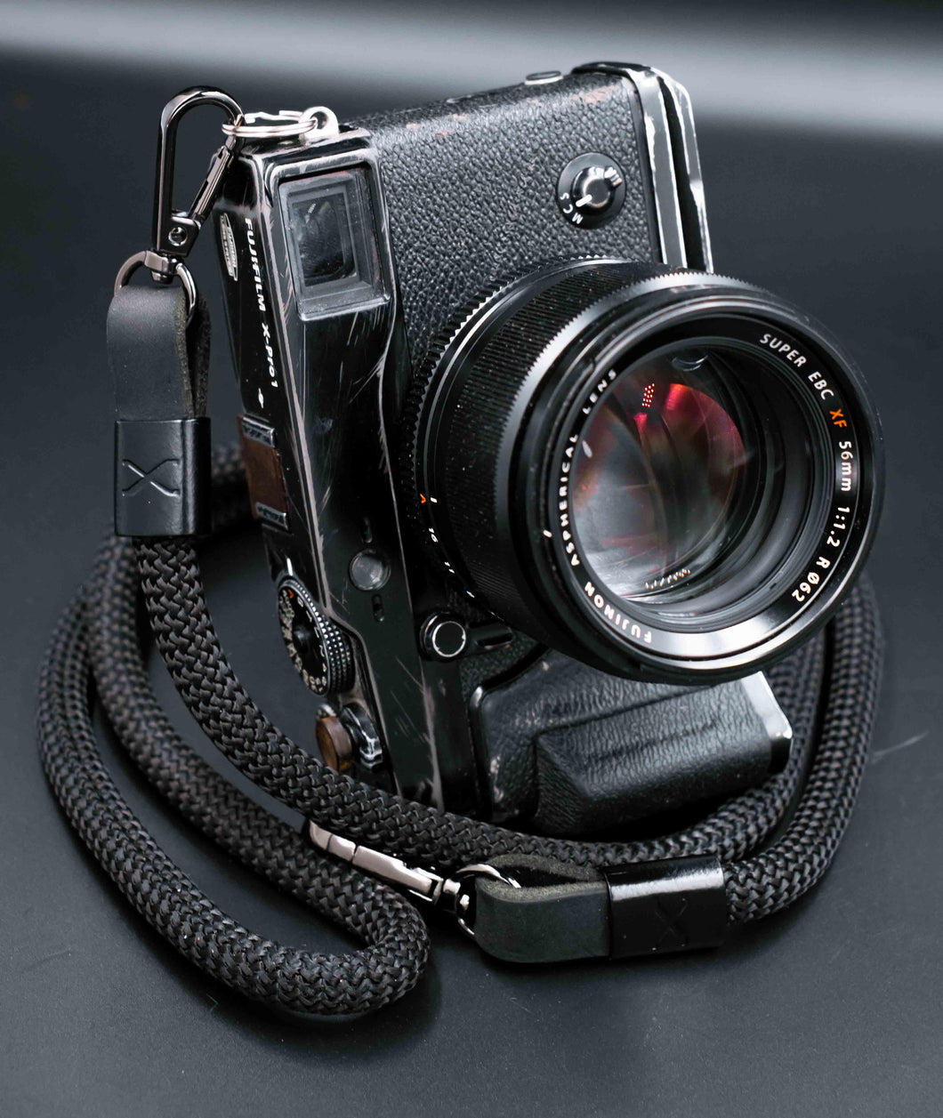 X Black Strap - Black Leather - Black X -Camera Strap - Hyperion Handmade Camera Straps