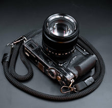 Load image into Gallery viewer, X Black Strap - Black Leather - Black X -Camera Strap - Hyperion Handmade Camera Straps
