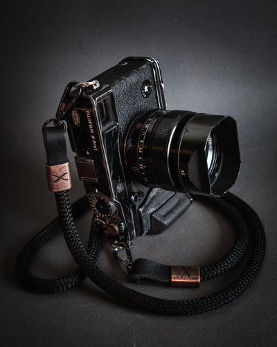 X Copper - Black Rope -Black Leather Camera Strap - Hyperion Handmade Camera Straps