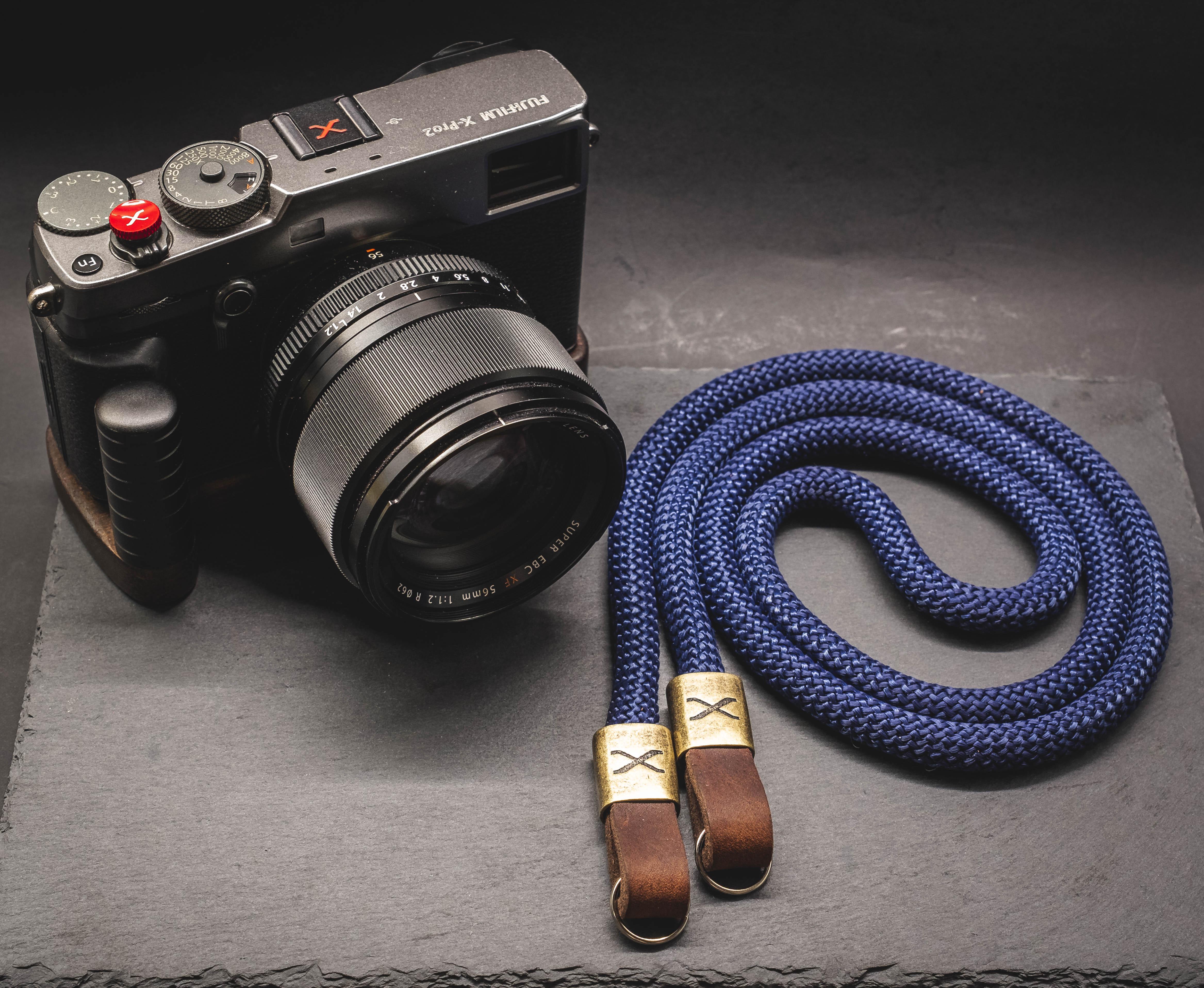 X Dark Blue -Dark Brown Leather Camera Strap Handmade Camera Straps ...