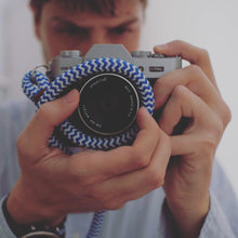 Load image into Gallery viewer, Blue-White Acrylic Camera Strap - Hyperion Handmade Camera Straps
