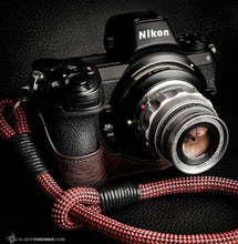 Load image into Gallery viewer, Checkered Black/Red Acrylic Camera Strap - Hyperion Handmade Camera Straps
