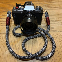 Load image into Gallery viewer, Checkered Black/Silver Acrylic Camera Strap - Hyperion Handmade Camera Straps
