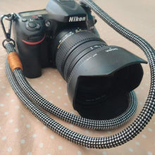 Load image into Gallery viewer, Checkered Black/Silver Acrylic Camera Strap - Hyperion Handmade Camera Straps
