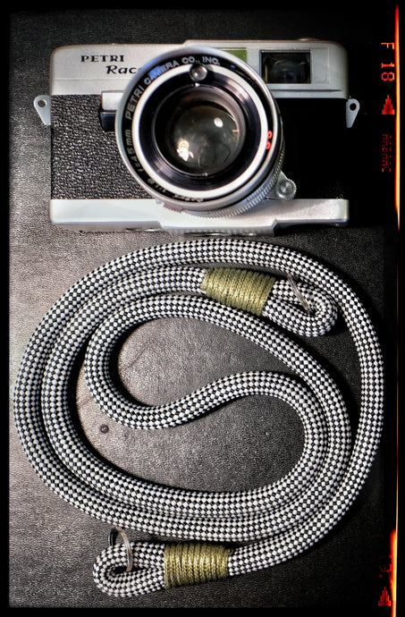 Checkered Black/White Acrylic Camera Strap - Hyperion Handmade Camera Straps