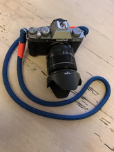 Load image into Gallery viewer, Checkered Blue/Black Camera Strap - Hyperion Handmade Camera Straps
