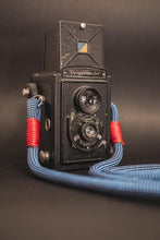 Load image into Gallery viewer, Checkered Blue/Black Camera Strap - Hyperion Handmade Camera Straps
