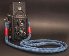 Load image into Gallery viewer, Checkered Blue/Black Camera Strap - Hyperion Handmade Camera Straps

