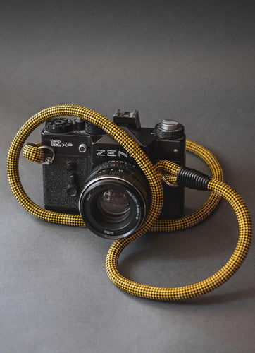 Checkered Yellow/Black Camera Strap - Hyperion Handmade Camera Straps