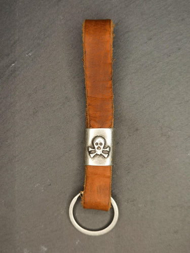 Cognac Leather Skull Keychain - Hyperion Handmade Camera Straps