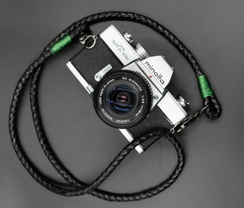 Real Leather Black Braided Camera Strap Round 8mm - Hyperion Handmade Camera Straps