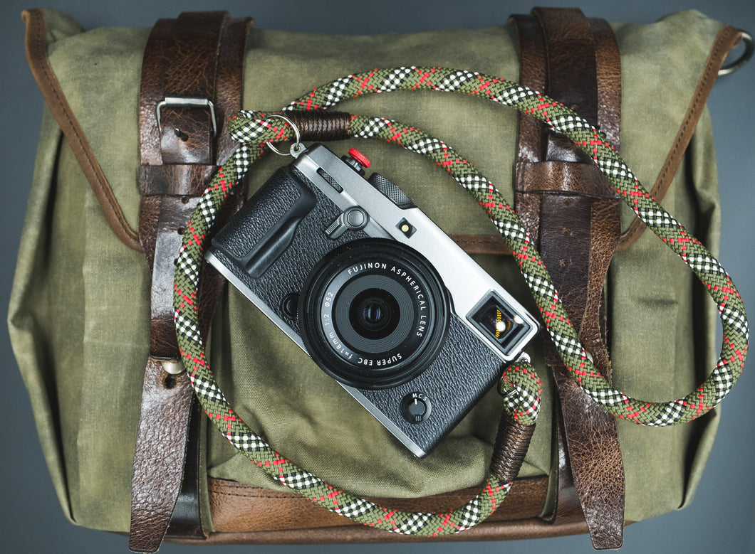 Tartan Olive/Red Camera Strap - Hyperion Handmade Camera Straps