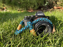 Load image into Gallery viewer, Tiled Black/Petrol Camera Strap - Hyperion Handmade Camera Straps
