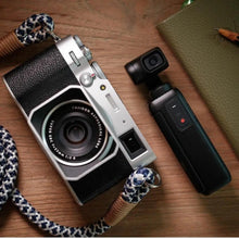 Load image into Gallery viewer, Tiled Blue/Silver Camera Strap - Hyperion Handmade Camera Straps

