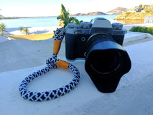 Load image into Gallery viewer, Tiled Blue/Silver Camera Strap - Hyperion Handmade Camera Straps
