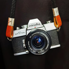 Load image into Gallery viewer, X Black -Cognac Leather Camera Strap - Silver X - Hyperion Handmade Camera Straps
