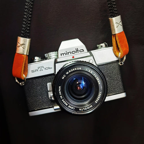 X Black -Cognac Leather Camera Strap - Silver X - Hyperion Handmade Camera Straps