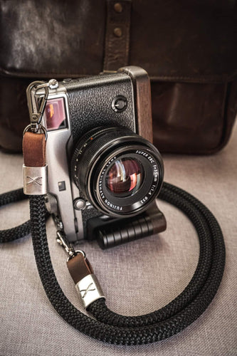 X Black - Dark Brown Leather Camera Strap - Silver X - Hyperion Handmade Camera Straps