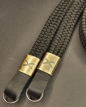 Load image into Gallery viewer, X Black Flat Rope -Black Leather Camera Strap - Bronze X - Hyperion Handmade Camera Straps
