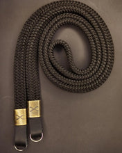 Load image into Gallery viewer, X Black Flat Rope -Black Leather Camera Strap - Bronze X - Hyperion Handmade Camera Straps
