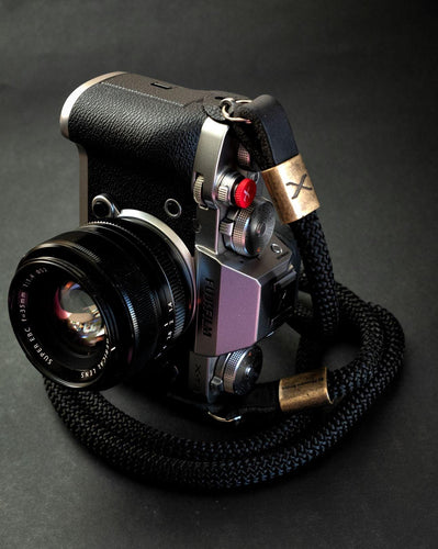 X Bronze - Black Rope -Black Leather Camera Strap - Hyperion Handmade Camera Straps