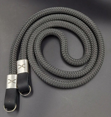 X Dark Grey Rope - Black Leather Camera Strap - Silver X - Hyperion Handmade Camera Straps