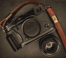 Load image into Gallery viewer, X Leather Camera Strap Cognac 15mm - Hyperion Handmade Camera Straps
