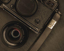 Load image into Gallery viewer, X Leather Camera Strap Grey 15mm - Silver X - Hyperion Handmade Camera Straps
