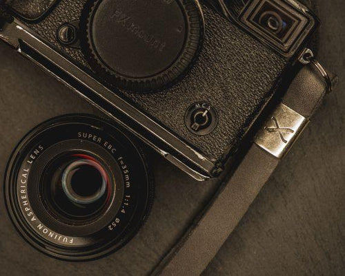 X Leather Camera Strap Grey 15mm - Silver X - Hyperion Handmade Camera Straps